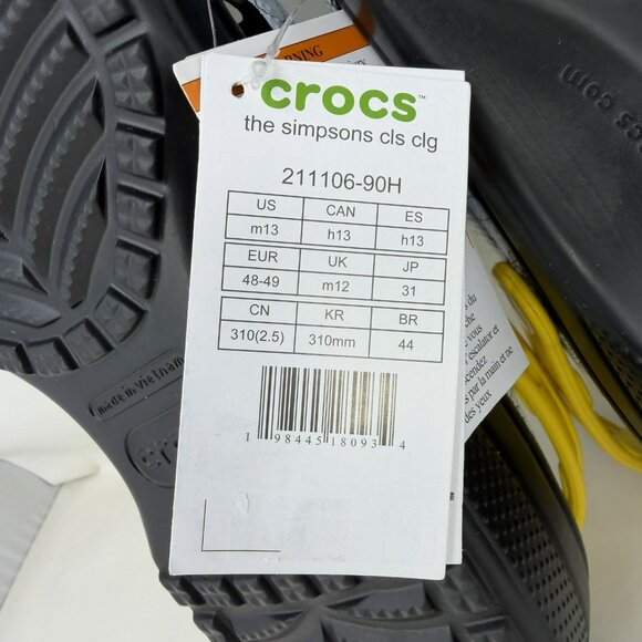 Crocs X The Simpsons Classic Clog Gray Black Yellow Men's Size 13 - Picture 7 of 7